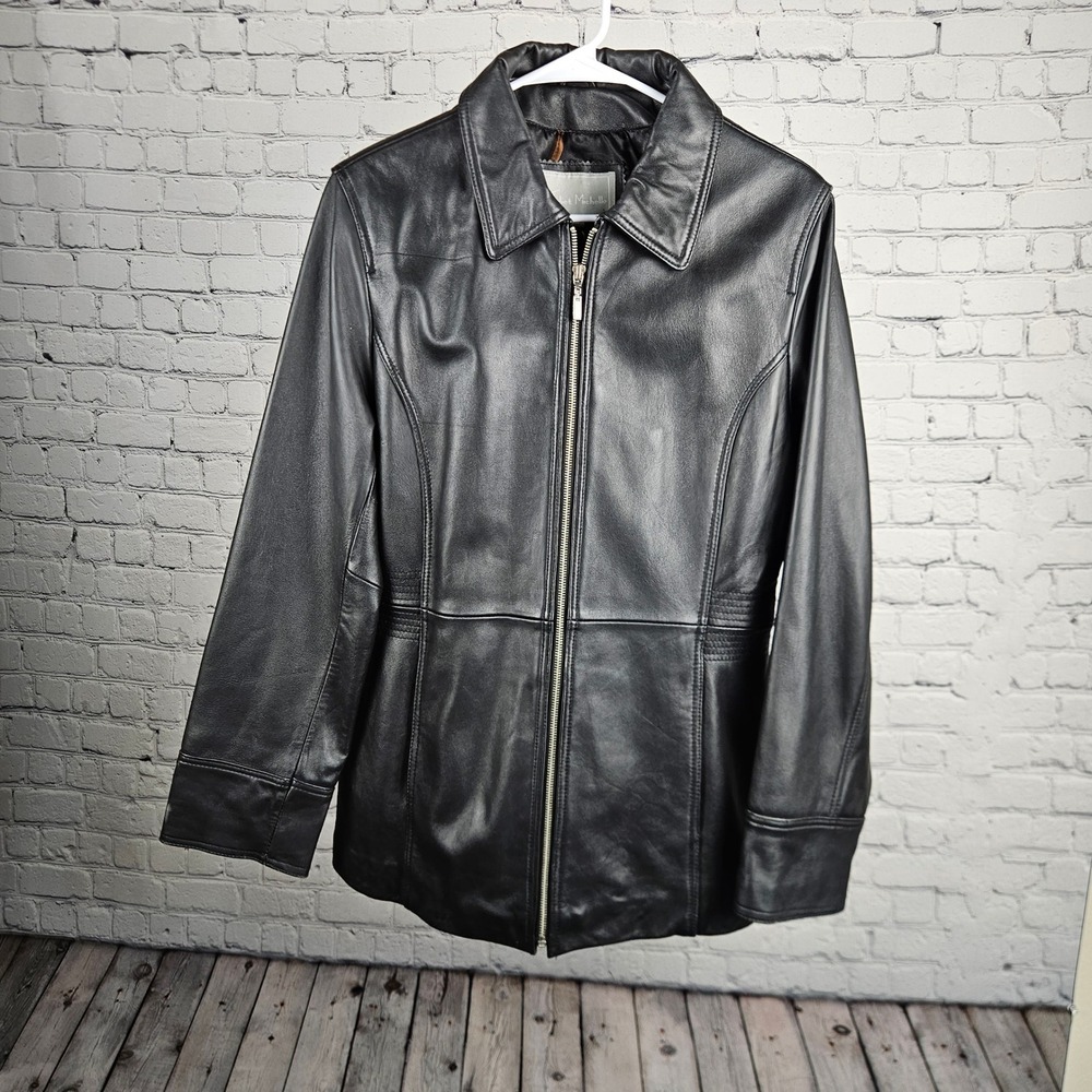 Juliet Michelle Women Black Genuine Leather Zip Up Jacket Equestrian Lining M